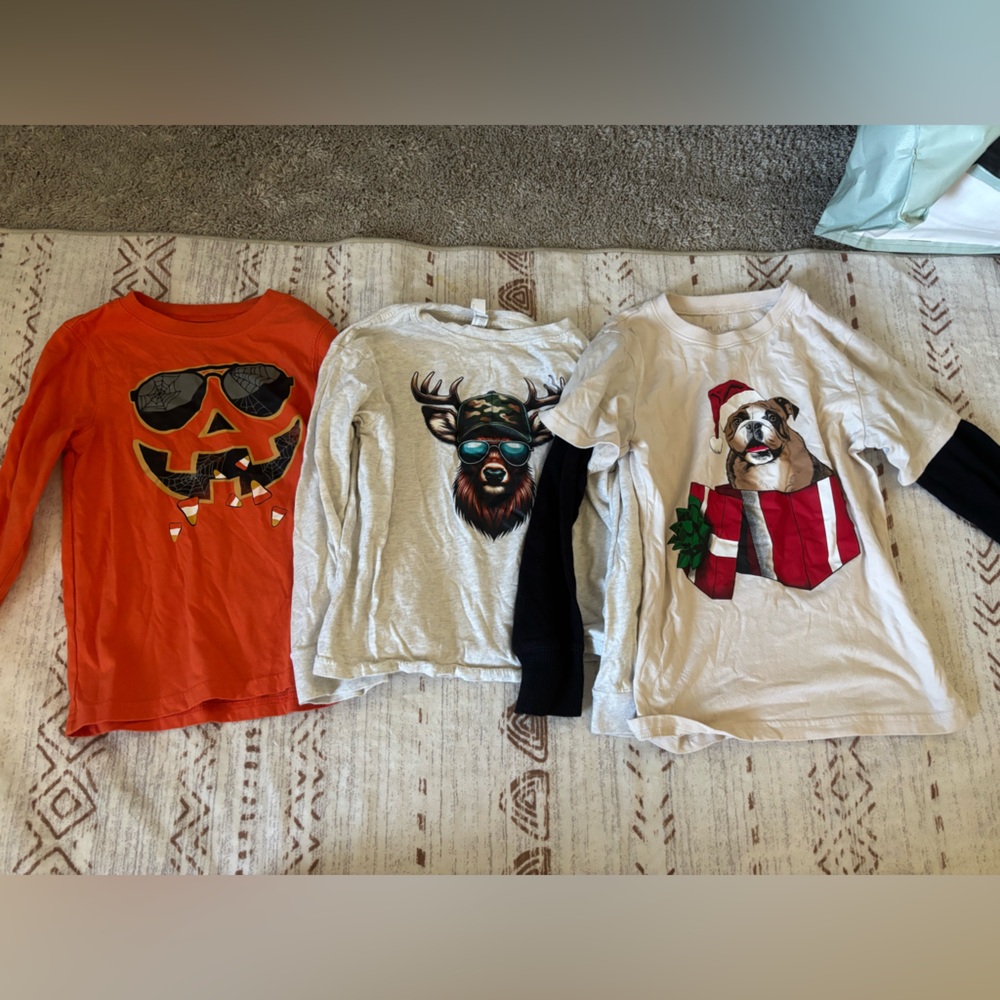 Bundle of 3 Kids Halloween and Holiday Themed Long Sleeve Shirts, size S (5-6)